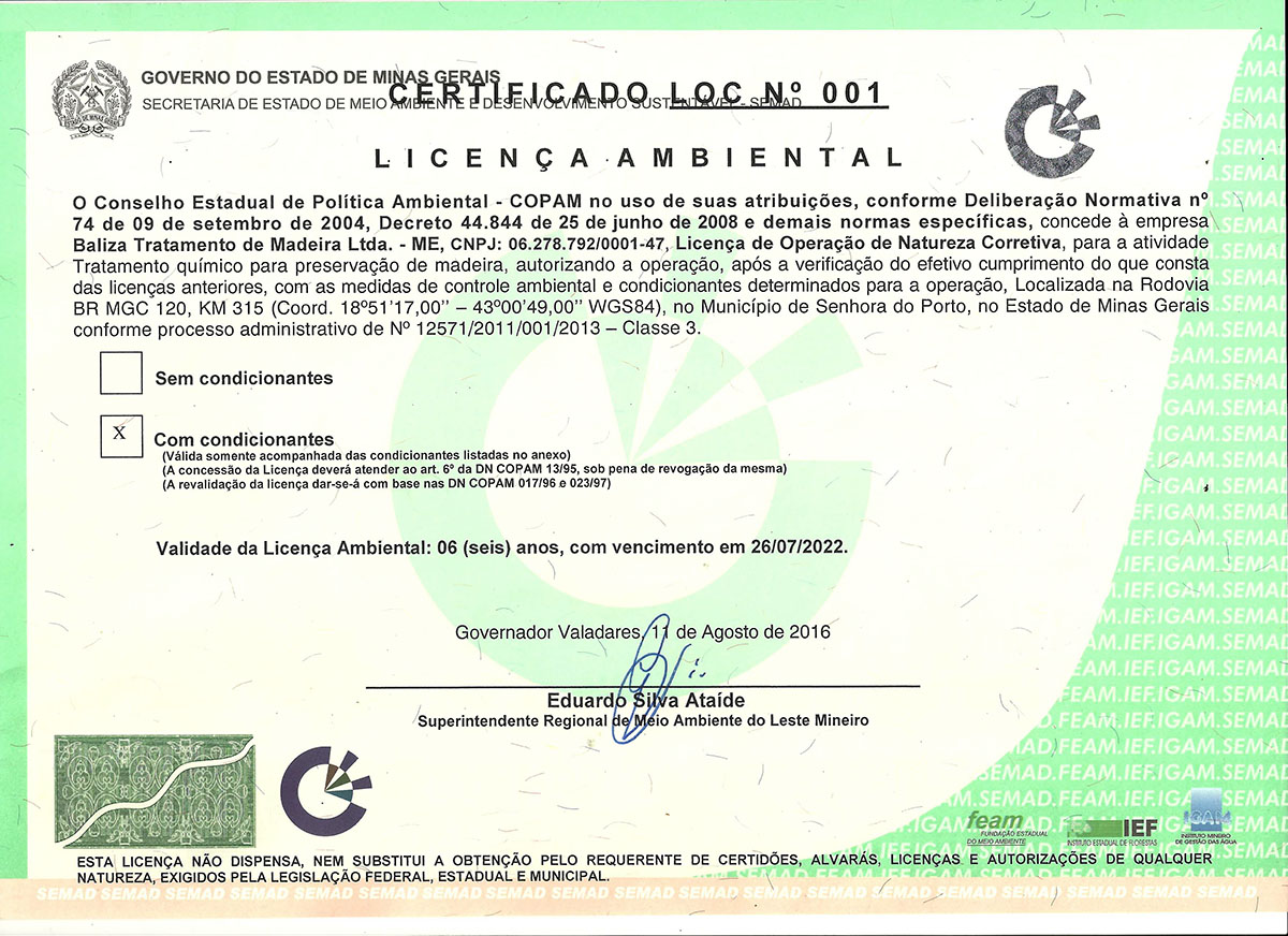 CERTIFICADO DE LICENÇA AMBIENTAL